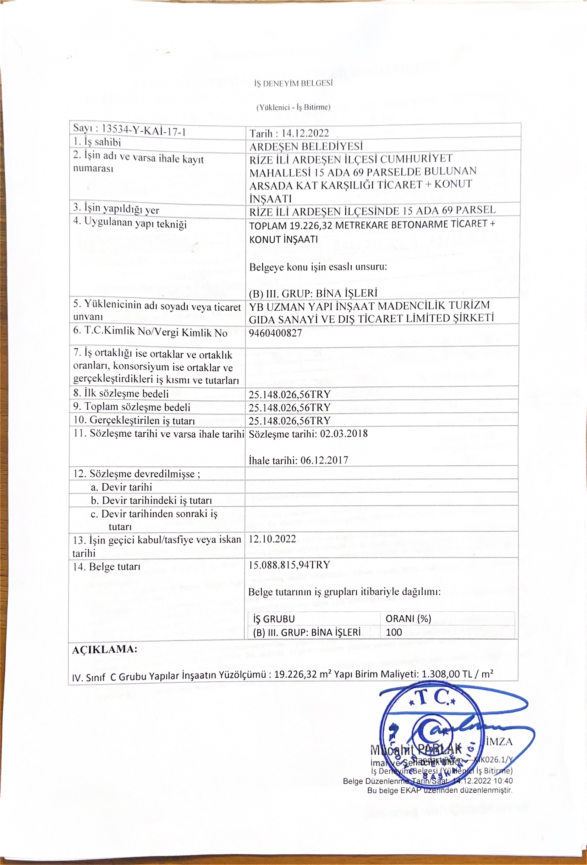 İş Deneyim Belgesi